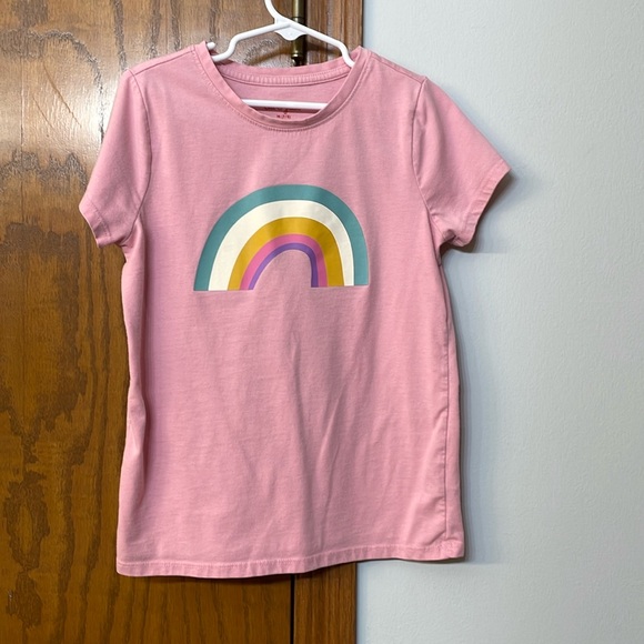 CAT & JACK UGC Girls Size Medium (7/8) short sleeve pink rainbow 🌈 shirt top - Picture 2 of 9